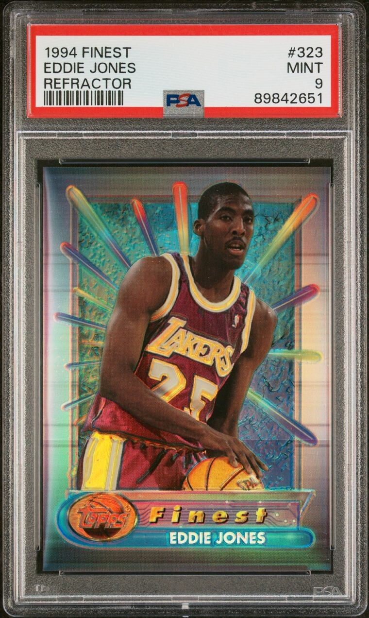PSA 9 Mint EDDIE JONES 1994-95 TOPPS FINEST REFRACTOR ROOKIE #323 LAKERS RC