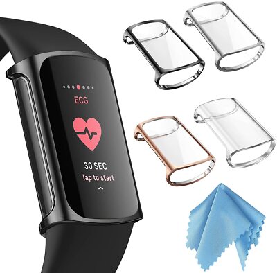 4 Pack Case For Fitbit Charge 6/ 5 Full-Around Screen Protector TPU Cover Bumper