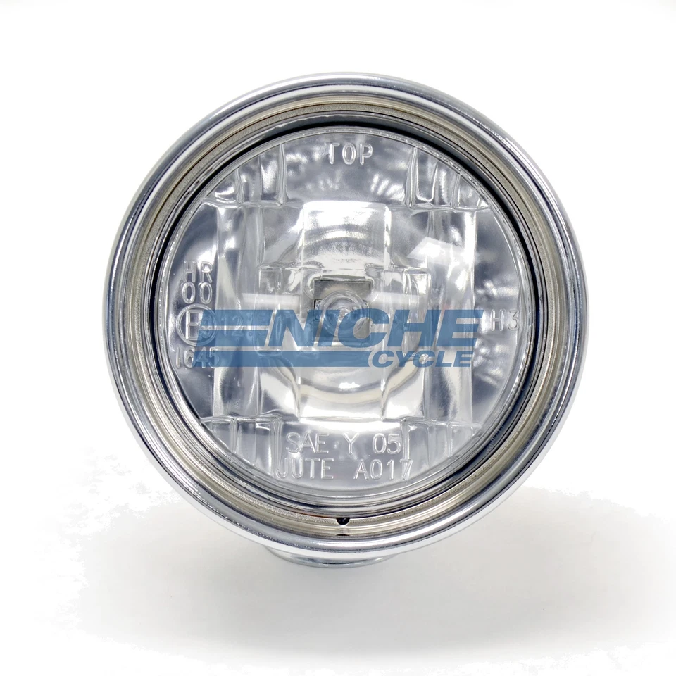 Mini 3.5" Chrome Frenched Rim Spot Lamp Headlight Custom Bottom Mount - Image 2 of 4