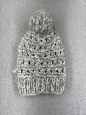 American Eagle Beanie Toque Adult One Size Gray White Knit POM Acrylic Nylon