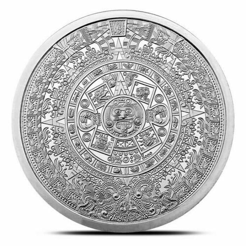 5 oz .999 Silver Aztec Calendar Stone Eagle Warrior Emperor of Tenochtitlan - Afbeelding 1 van 10