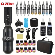 Tuffking Tattoo Machine Kit Wireless Rotary Motor Pen Gun Color Inks Needle Set