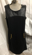 Roz & Ali Little Black Dress Pleather Knit Sheath  10 Gold Zipper Sleeveless NWT