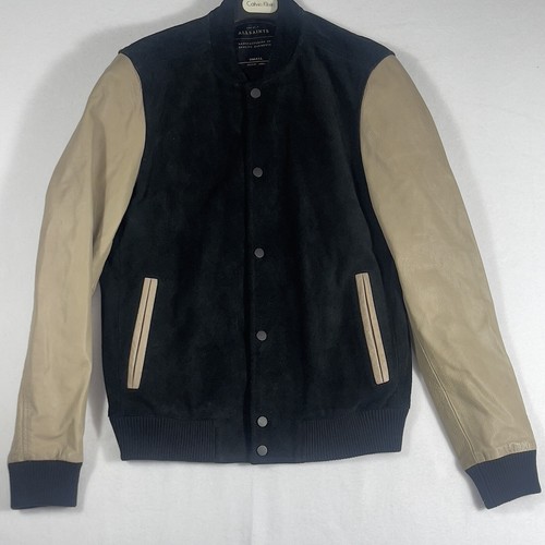 All Saints Blade Leather Varsity Bomber Jacket Me… - image 1