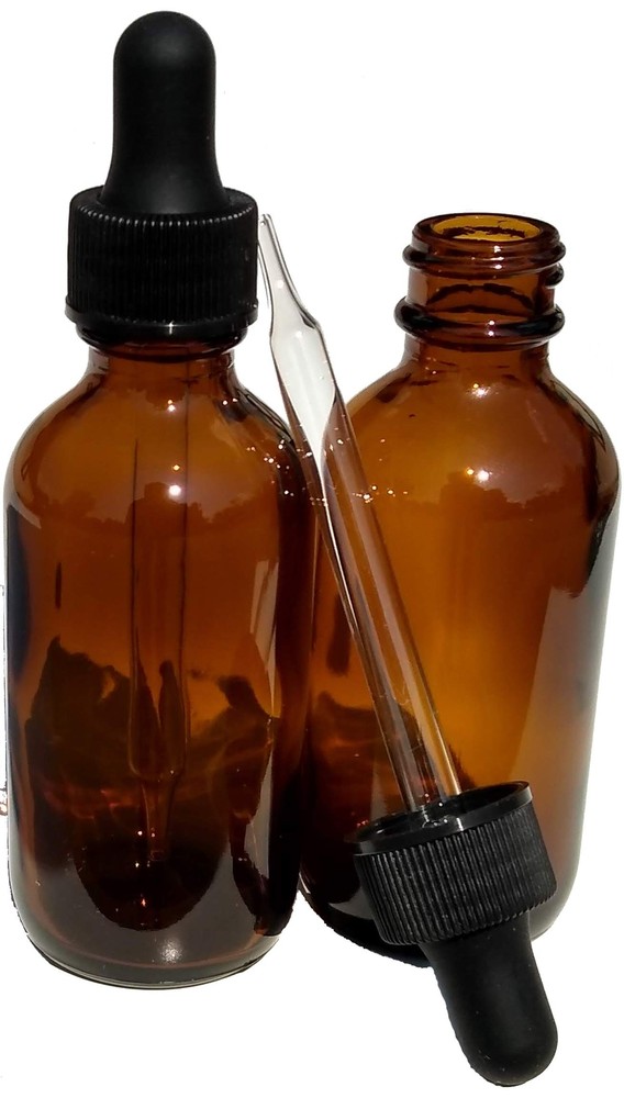 ® 2oz Amber Glass Dropper Bottles (60mL) with Tapered Glass Droppers - Pack of 2