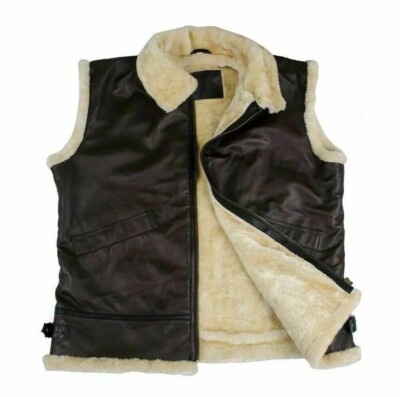 New Men's RAF B3 Bomber Flight Aviator Fur Shearling Sheepskin Leather Vest