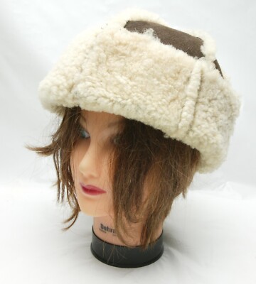 Unisex Vintage Russian Genuine Sheepskin Warm Winter Hat Size 