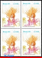 2038 BRAZIL 1985 THANKSGIVING DAY, CHILD, WHEAT, RELIGION, RHM C-1502, BLOCK MNH