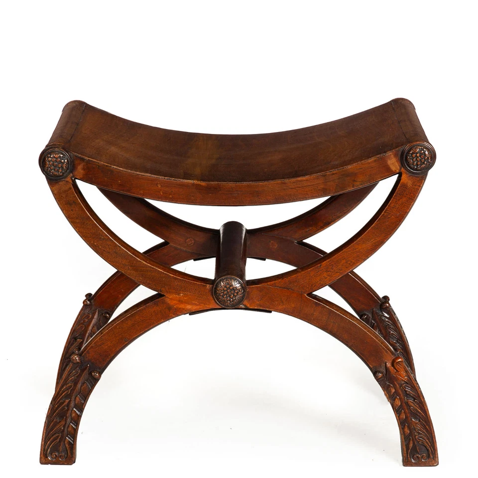 Fine English Regency Antique Mahogany Curule Curved Chair Bench ca. 1815 - Image 2 of 4