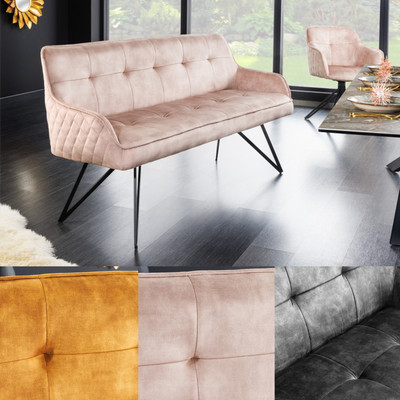Sitzbank EUPHORIA 160cm FARBWAHL Samt Hairpin Legs Metallbeine Armlehne