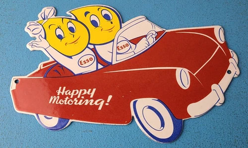 VINTAGE ESSO GASOLINE OIL DROP BOY GIRL PORCELAIN GAS AUTOMOBILE PUMP PLATE SIGN