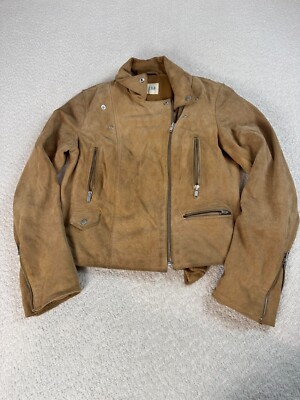 GAP Womens Genuine Cow Leather Motorcycle Jacket Zip Pockets