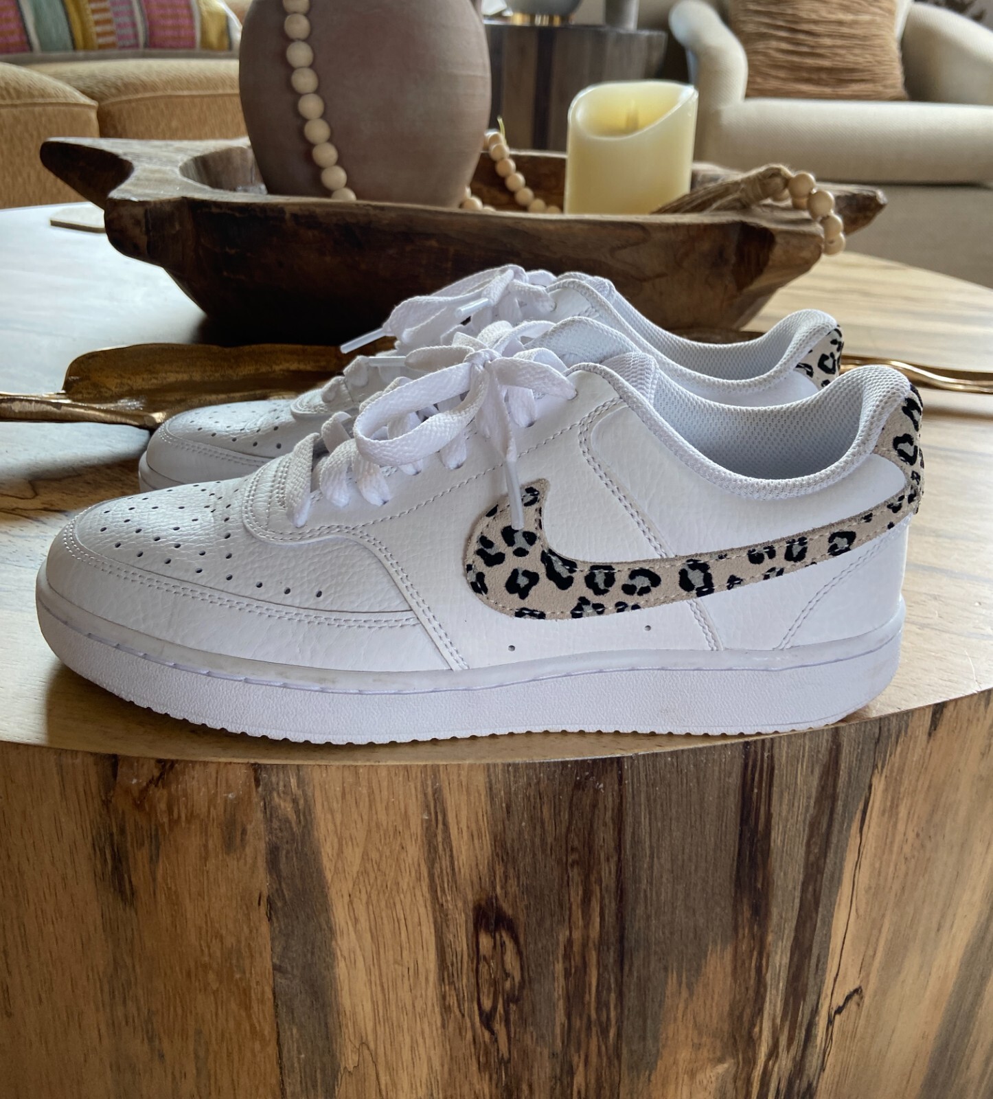 Nike Court Vision Low Shoes White Leopard Print SNEAK… Gem
