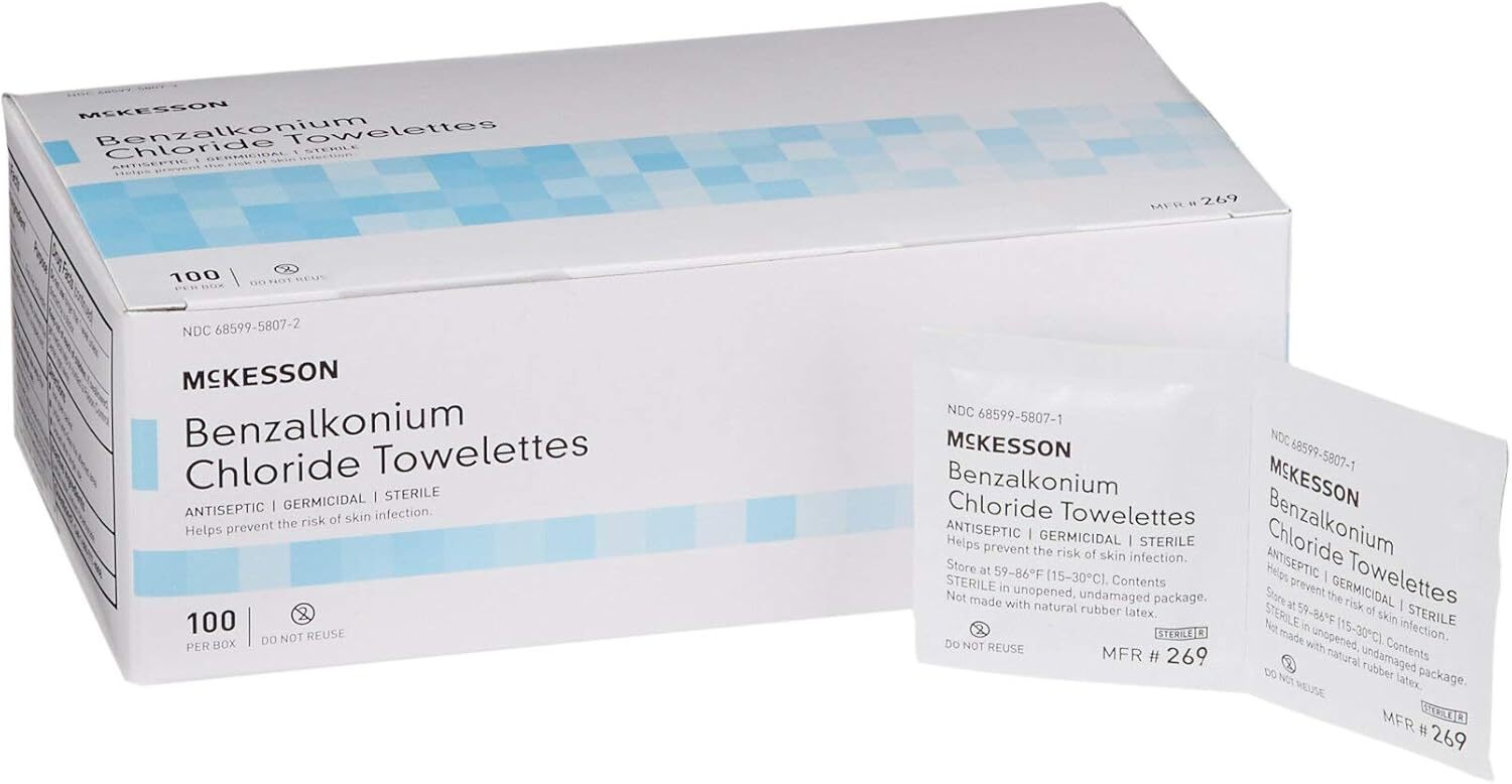 McKesson Benzalkonium Chloride Towelettes, Antiseptic Cleansing, Individual Pack