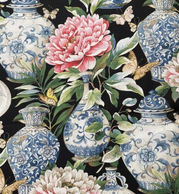 Jardin Bedruckter Baumwollstoff Orientalische Vasen Ming Blumen Vorhänge Jalousien