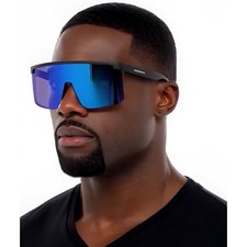 Shield Sunglasses Visor Blue Mirrored Lens Sporty Futuristic Cyclops Style Gafas