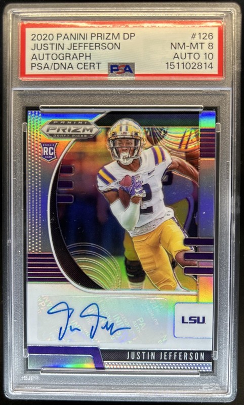 2020 Panini Prizm Draft Picks Justin Jefferson Prizm Silver Auto RC #126 PSA 8