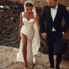 Square Wedding Dresses Side Split Ruched Bridal Gowns Formal Party Gowns Brides