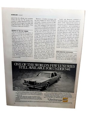 1983 Hertz Lincoln Town Car Print Ad Luxury Rental Vintage