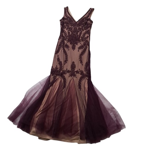 Cachet Gown Dress Womens 10 Wine Purple Soutache Mermaid Formal Evening Prom