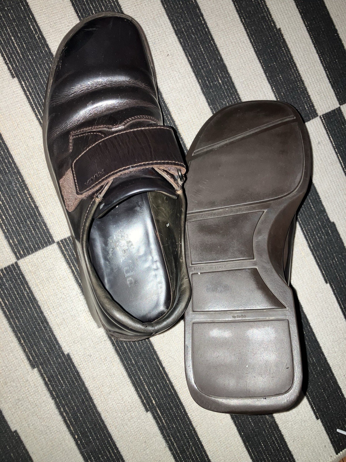 PRADA Brown Leather Hook & Loop Round Toe Men's C… - image 5