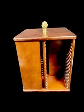 VTG BOMBAY LARGE CHERRY WOOD BRASS CD HOLDER STORAGE ROTATING SWIVEL HOLDS 64