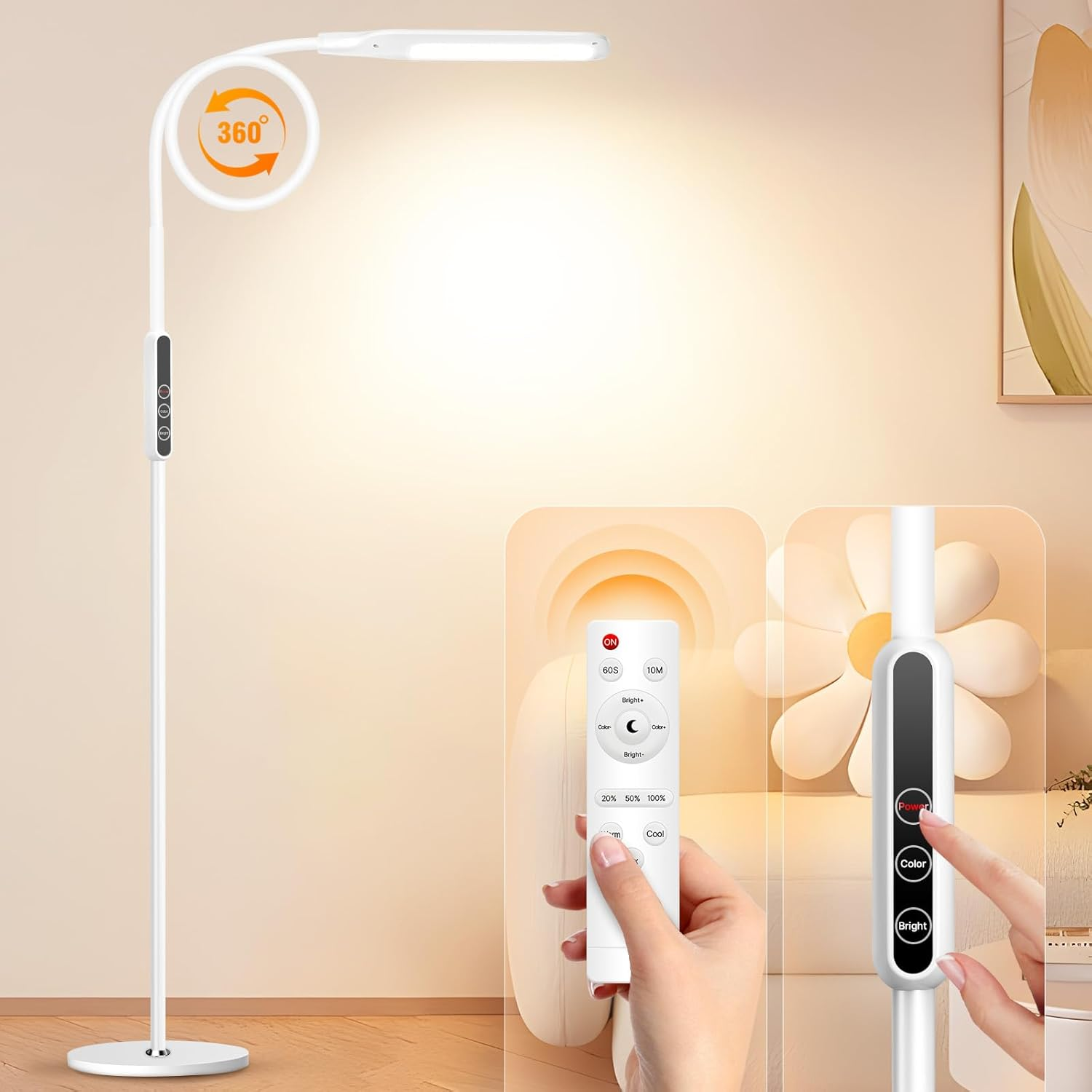 Remote-Controlled 12W LED Floor Lamp for Living Room with Touch & Dimmable Reading Light