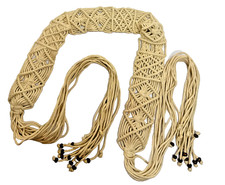 Vintage Macrame Rope Belt Ivory Long Fringe Ties