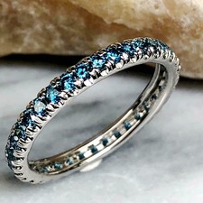 1.2ct Natural London Blue Topaz Wedding Band Full Eternity 14k White Gold Plated