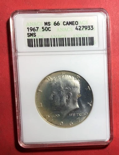 1967 US Kennedy SILVER Half Dollar! ANACS Certified MS66 Cameo! Beauty!