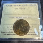1950-D West Germany 10 Pfennig, KM-108, ICCS Certified MS-66