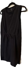 Hilary Radley Women's Black Crew Neck Drawstring Mini Dress Size Medium Pockets