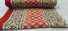 Indian Hand Blocked Bagru Twin Size Cotton Kantha Quilt Throw Blanket Bedspread