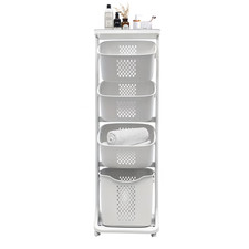4-Tier Laundry Hamper Sorter, Laundry Storage Organizer with Wheels Removable Ro