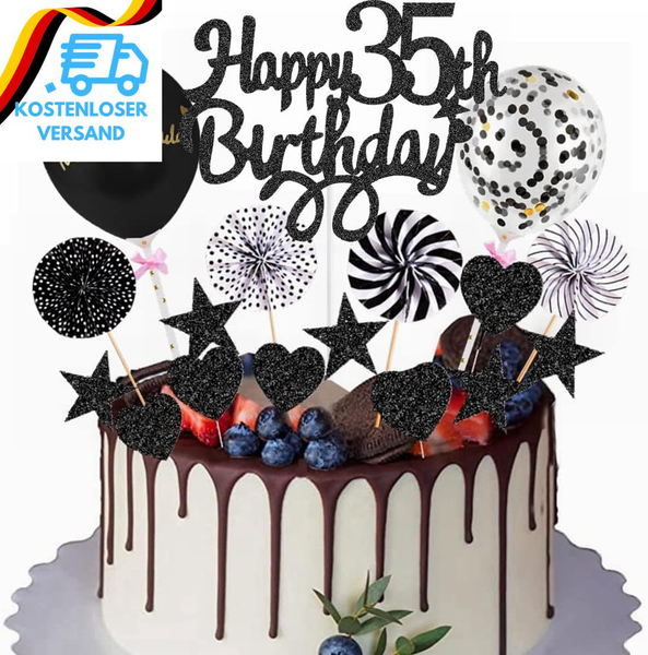 Happy 35Th Birthday Tortendeko Schwarz Tortendeko 35 Geburtstag Deko Kuchen Topp-image