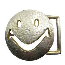 70s Smiley Buckle Carved Metal Vintage MCM