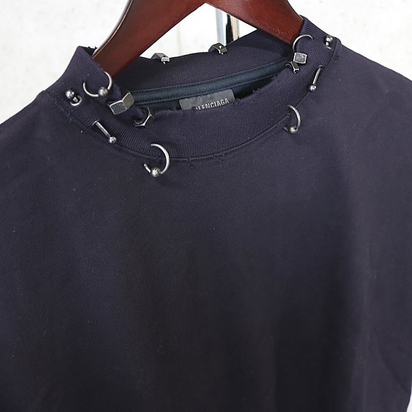 BALENCIAGA earrings T-shirt short sleeve men's size:L black thumbnail 4