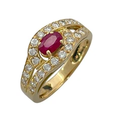 Vintage Chaumet Paris Ruby Diamond 18k Yellow Gold Swirl Design Ring US 6.5 EU52
