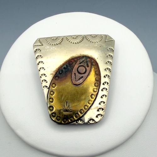 Vintage Sterling Silver Bolo Tie Slide Southwestern Stamped Mixed Metal Artisan