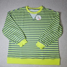 Anrabess Striped Lime Green and Grey Knit Henley Sweatshirt Size S  