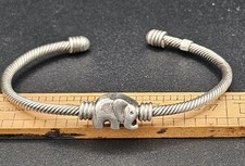 Mexican Sterling Silver Cable Cuff Bracelet Elephant Center Marked 925