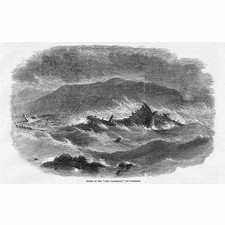 Shipwreck of the John Bannerman off Holyhead - Antique Print 1855