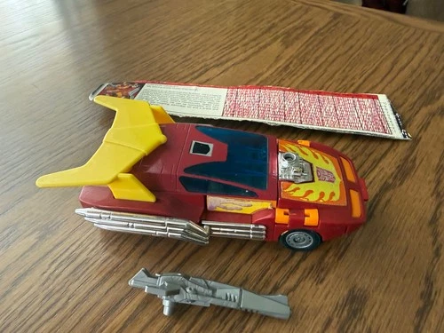 G1 Transformers Hot Rod Autobot with Gun & Data Card Metal Version Vintage