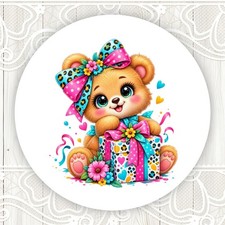 Sweet Birthday Teddy Bear Stickers Round Matte Labels Seals