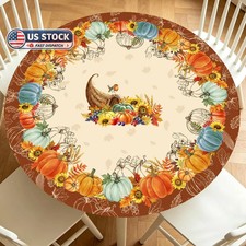 Fall Round Fitted Tablecloth with Elastic Edge for 40"-44"