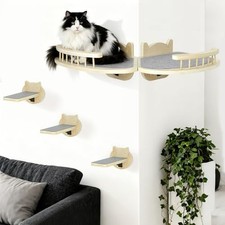 Cat Wall Shelves Furniture Set with Scratching Pad Wooden Cat Climbing Wa
