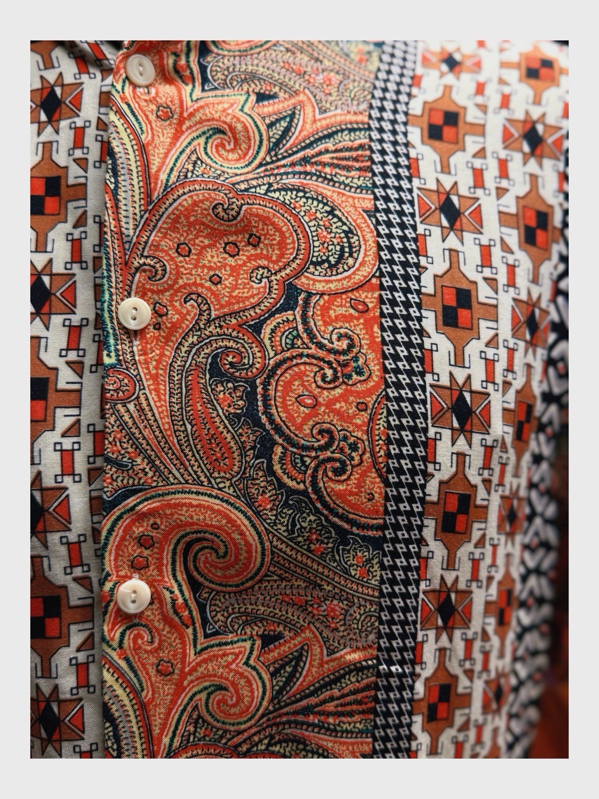 Bold Retro Patchwork Short Sleeve Button-Up – Siz… - image 2