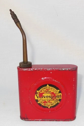 Vintage Circa 1950's Red Metal Valvespout Oil Can Muller Co. England
