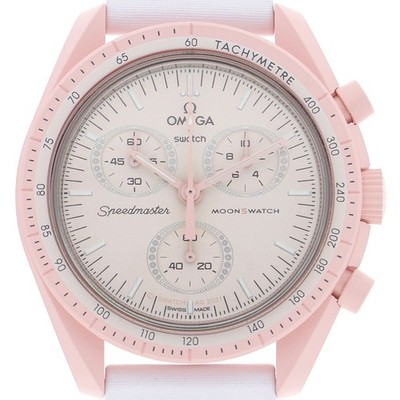 Swatch S033P100 moon swatch Light pink Dial Quartz Plastic Nylon Unisex