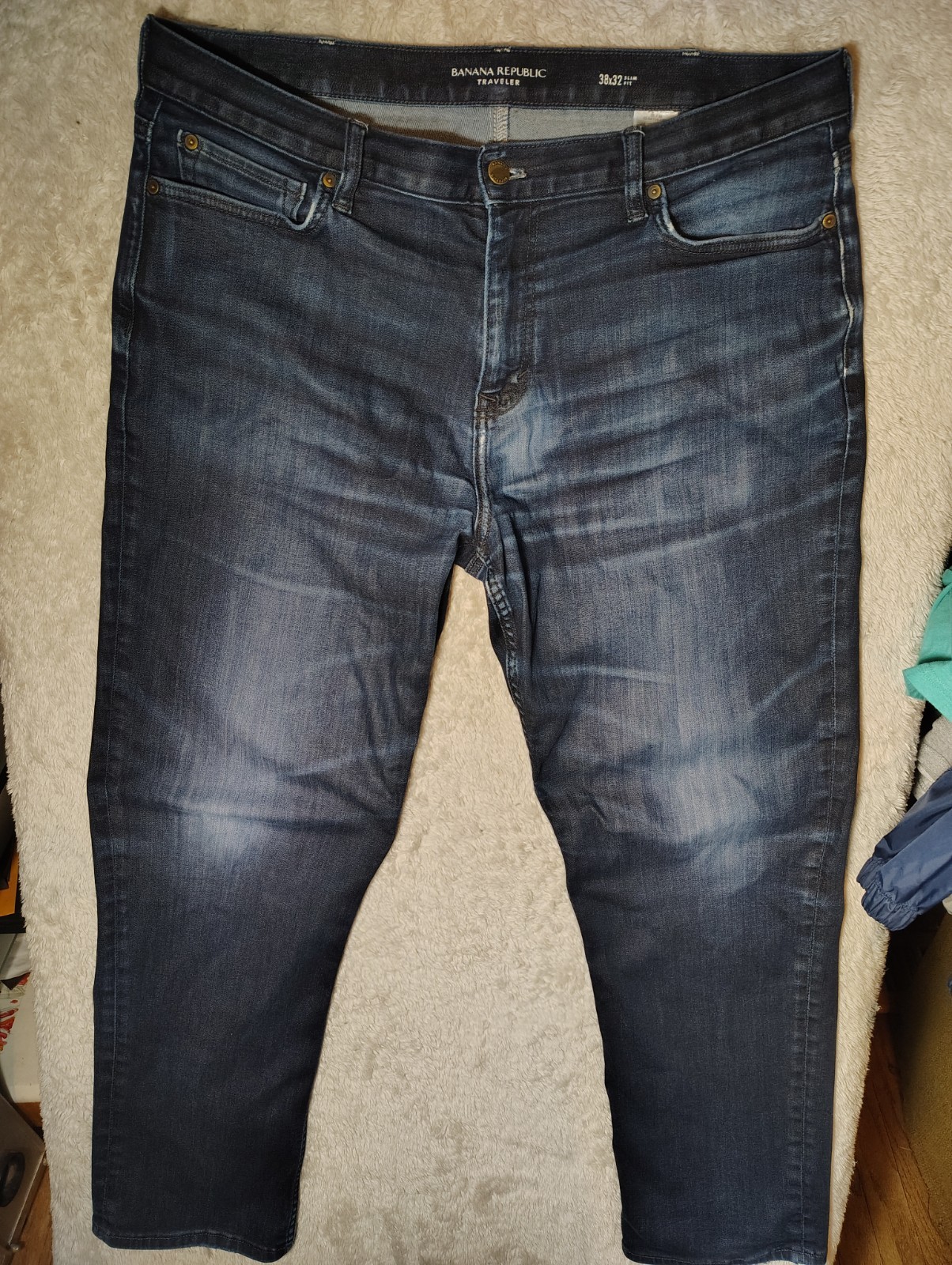 Banana Republic Traveler Jeans Mens 38x32 Blue Athletic Fit Stretch Dark Denim